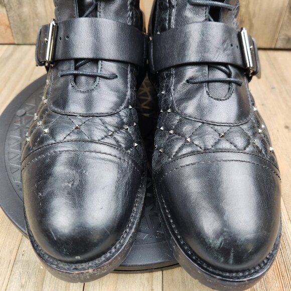 Womens Valentino Garavani Size 8 Eu 38 Leather Quilted Rock Stud Biker Boots - Picture 6 of 13